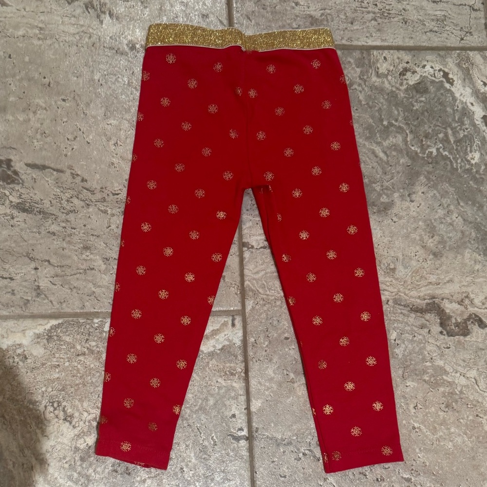 Used Size 3T  Holiday Time Red Leggings with Gold Accents